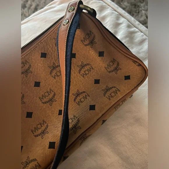 MCM Cognac Visetos Pocket Satchel Brown Handbags and Purses Leather Shoulder Bag